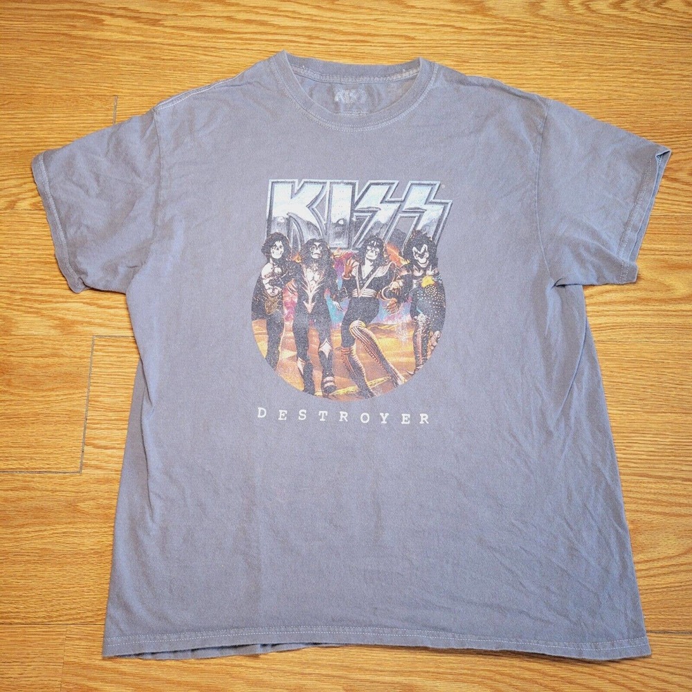 KISS Men's Destroyer Rock Band Graphic Short Sleeve T Shirt Size M/L Gray